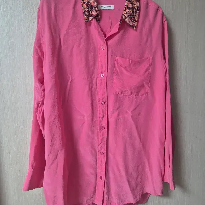 [BUNJANG] Equipment Pink Flower Collar Silk Blouse XS / 이큅먼트 셔츠 핑크 플라워카라 실크100 블라우스 XS