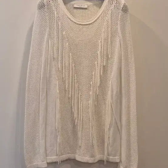 [BUNJANG] Sandro White Knit Sweater with Fringe Detail / 산드로 니트