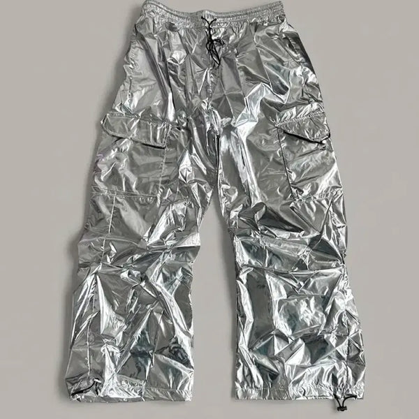 [BUNJANG] Metallic Silver Cargo Wide Pants XL / 메탈릭 실버 카고 와이드 팬츠 XL (새상품) 1C3-7