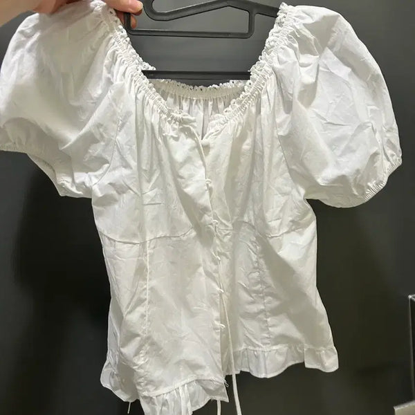 [BUNJANG] White Puff Sleeve Blouse / 흰색 퍼프 블라우스