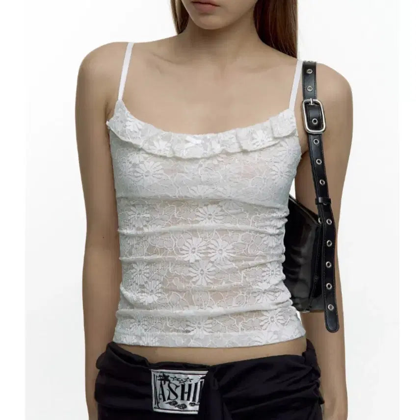 [BUNJANG] Casico Lace See-Through Top Ivory / 카시코 레이스 실스루 탑 아이보리