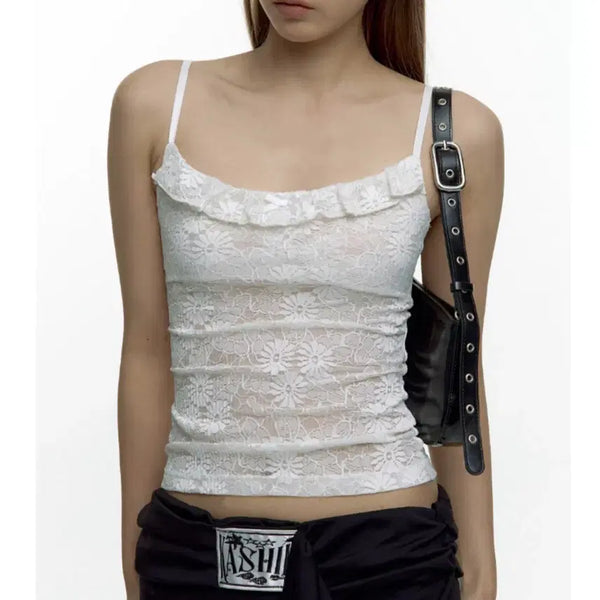 [BUNJANG] Casico Lace See-Through Top Ivory / 카시코 레이스 실스루 탑 아이보리