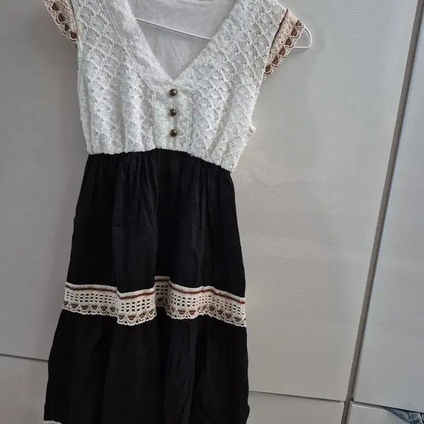 [BUNJANG] Black White Lace Mini Dress / 블랙 화이트 레이스 원피스