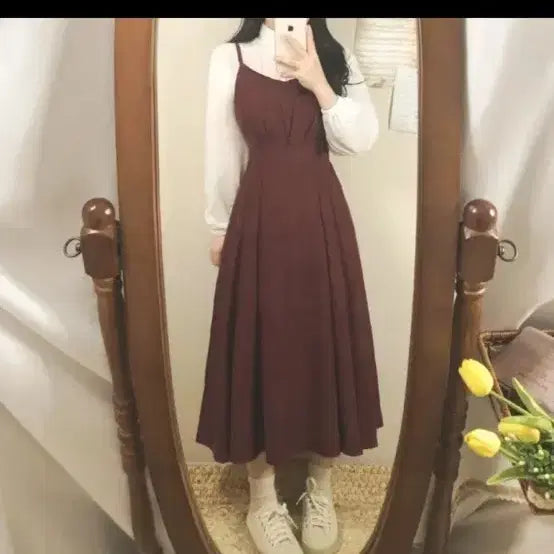 [BUNJANG] Wine Red Bustier Long Dress / 에이블리 와인색 뷔스티에 롱원피스 지그재그