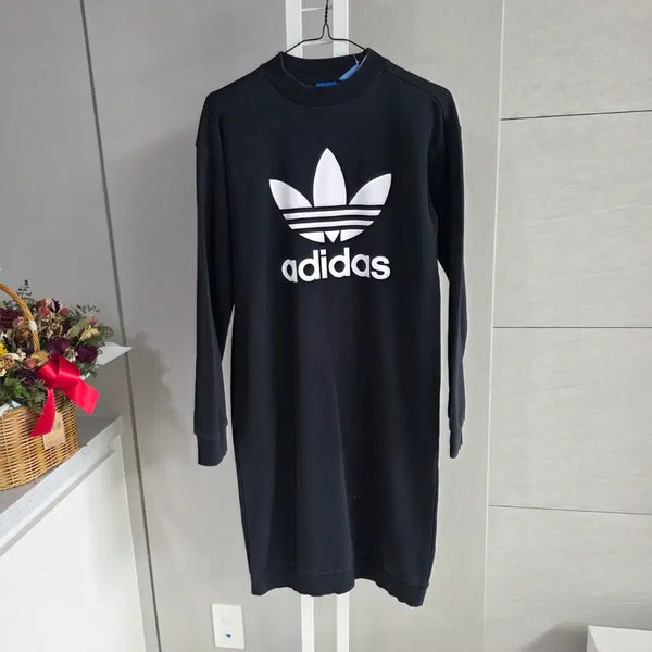 [BUNJANG] Adidas Trefoil Logo Sweatshirt Dress Black / 아디다스 트레포일 로고 맨투맨 원피스 블랙