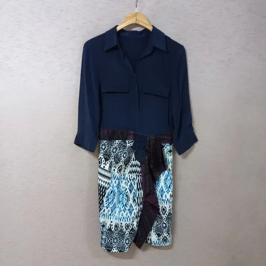 [BUNJANG] Dandy Hara Navy Silk Pattern Dress (Spring/Summer) / B8-17/네이비 실크 패턴 원피스 봄여름 여성