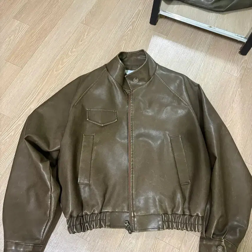 [BUNJANG] Brown Washed Leather Jacket / 브라운 워싱 레더자켓