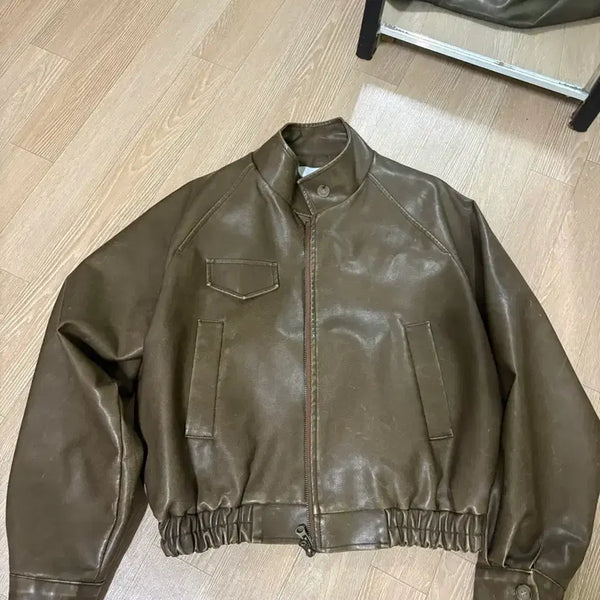 [BUNJANG] Brown Washed Leather Jacket / 브라운 워싱 레더자켓