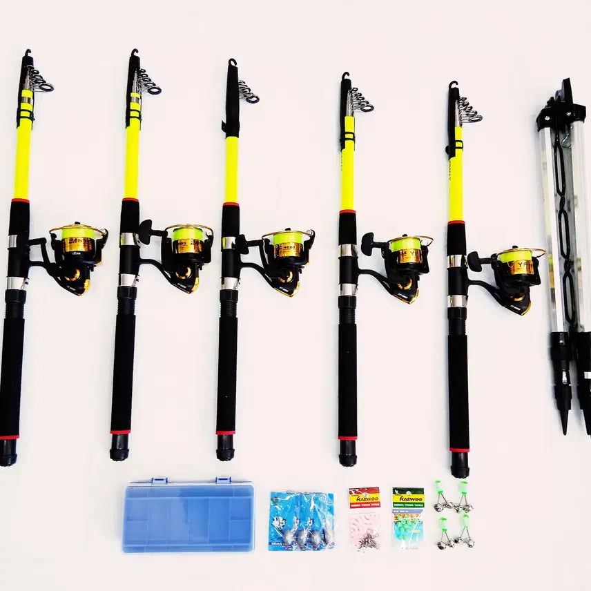 [BUNJANG] Used 2.7m Surf Casting Rods (5), 4000 Size Reels (5), Rod Pods, and Tackle Box Set / 원투낚시대2.7m 5대+4000번릴 5대+받침대+테클박스,소품