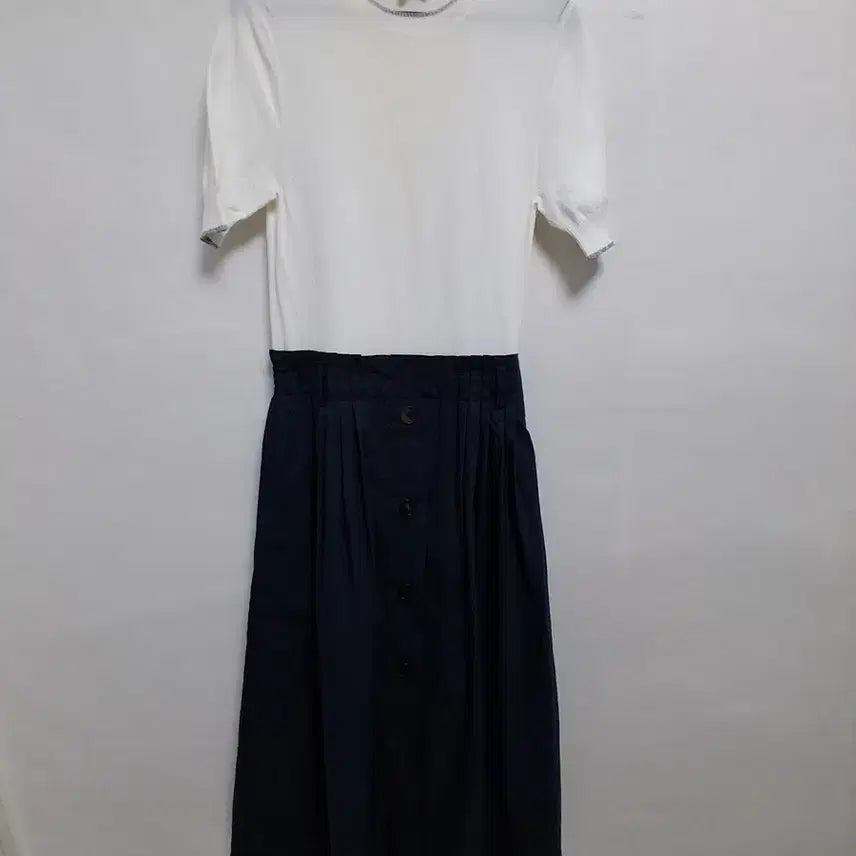 [BUNJANG] Maje Colorblock Long Dress / 마쥬 흰색 상의 네이비 원피스