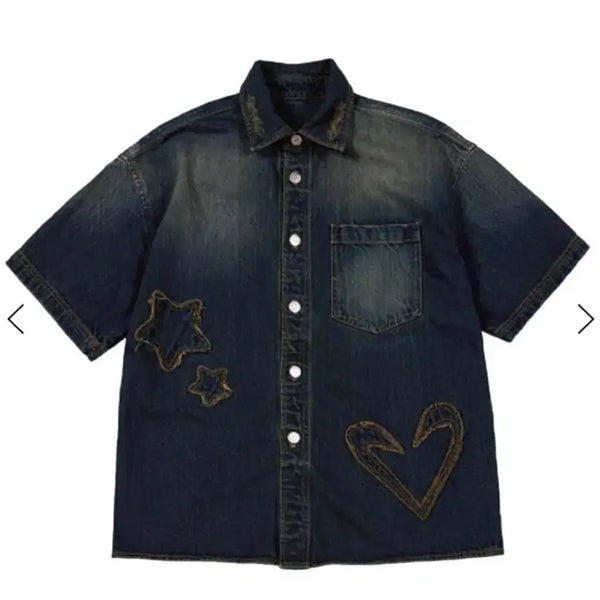 [BUNJANG] The Museum Visitor Denim Short-Sleeve Shirt / 수수료포함) 더뮤비 더뮤지엄비지터 데님셔츠