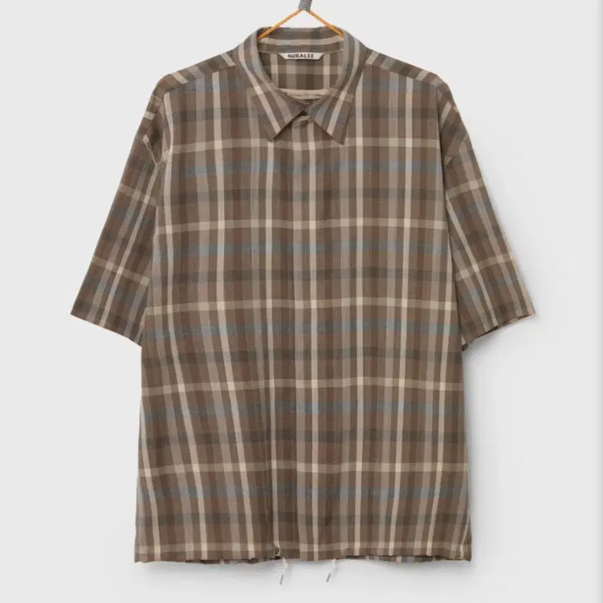 [BUNJANG] Auralee Super Fine Tropical Wool Check Half Sleeve Shirt Brown / 오라리 슈퍼 파인 트로피칼 울 체크 하프 슬리브 셔츠 브라운 4(M)