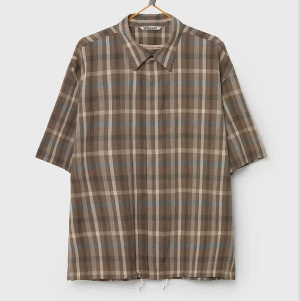 [BUNJANG] Auralee Super Fine Tropical Wool Check Half Sleeve Shirt Brown / 오라리 슈퍼 파인 트로피칼 울 체크 하프 슬리브 셔츠 브라운 4(M)