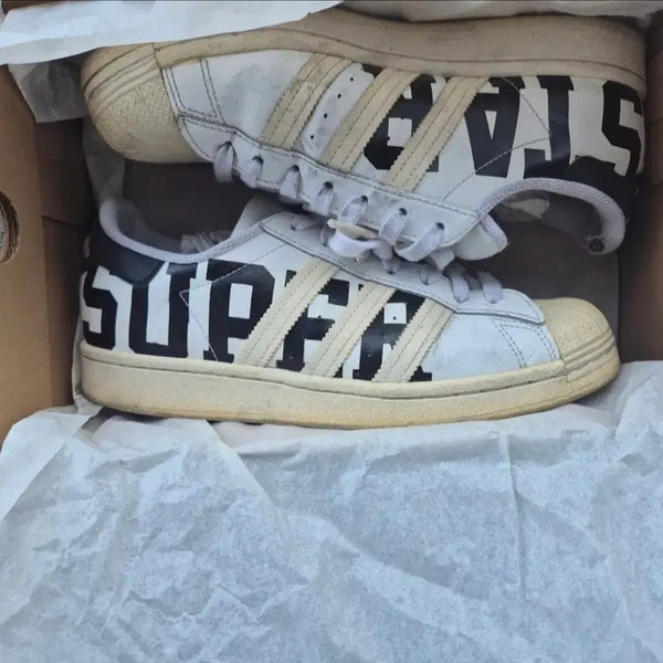 [BUNJANG] Adidas Superstar White Black Logo Sneakers / (255)아디다스 슈퍼스타 화이트 블랙 로고 스니커즈