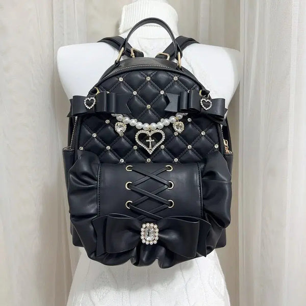 [BUNJANG] Jirai Kei Quilted Ribbon Backpack / 지뢰계 양산형 리본 퀄팅 백팩