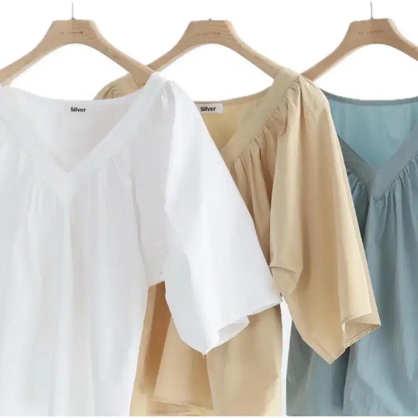 [BUNJANG] Silver Crinkle V-Neck Blouse (Yellow) / 실버 블라우스 (노랑)