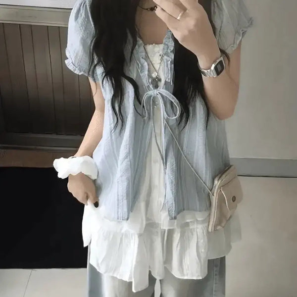 [BUNJANG] Short Sleeve Blouse / 반팔 블라우스 [새제품]