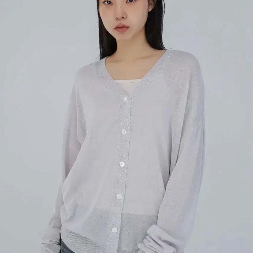[BUNJANG] Chicksyear Oversized Knit Cardigan - Light Grey / 칙스 시어 오버핏 니트 가디건 라이트그레이