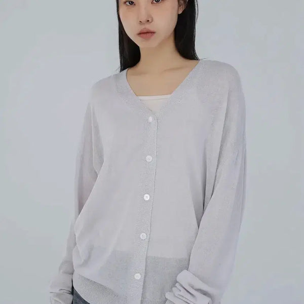 [BUNJANG] Chicksyear Oversized Knit Cardigan - Light Grey / 칙스 시어 오버핏 니트 가디건 라이트그레이