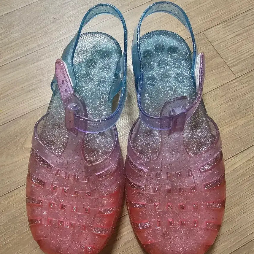 [BUNJANG] Glitter Jelly Sandals Pink Blue Size 32 / 젤리 샌들 글리터 핑크 블루 32사이즈