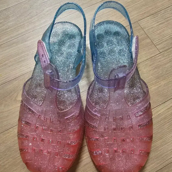 [BUNJANG] Glitter Jelly Sandals Pink Blue Size 32 / 젤리 샌들 글리터 핑크 블루 32사이즈