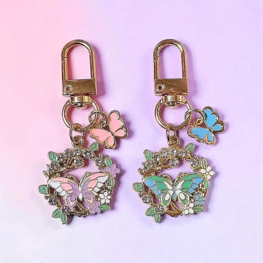 [BUNJANG] Butterfly and Flower Charm Set Keychain / 나비 꽃 키링 1+1