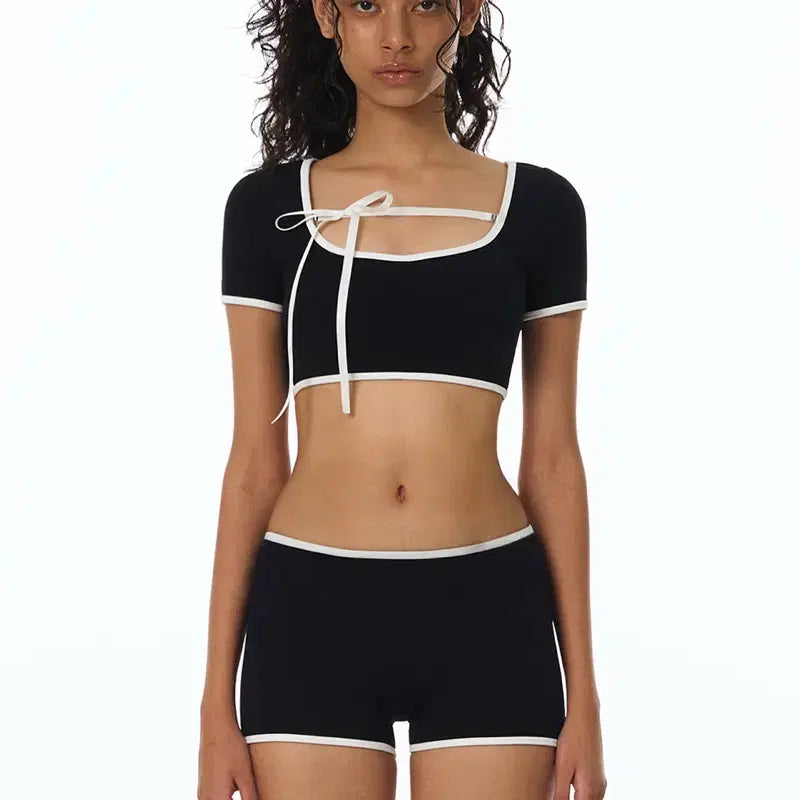 [BUNJANG] VenusJ Bikini Short Sleeve Swimsuit Top / 비나제이 비키니 수영복 라인 수영복 (정가 79,000원)