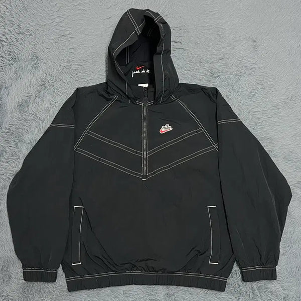 [BUNJANG] Nike Stitch Black Hooded Anorak - Size L / (정품) 나이키 스티치 블랙 후드 아노락 L