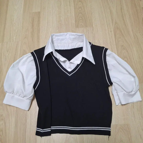 [BUNJANG] N.BY.N.COCO Balloon Sleeve Vest Half-Sleeve Top / 벌룬소매 조끼 반팔 (여성의류)