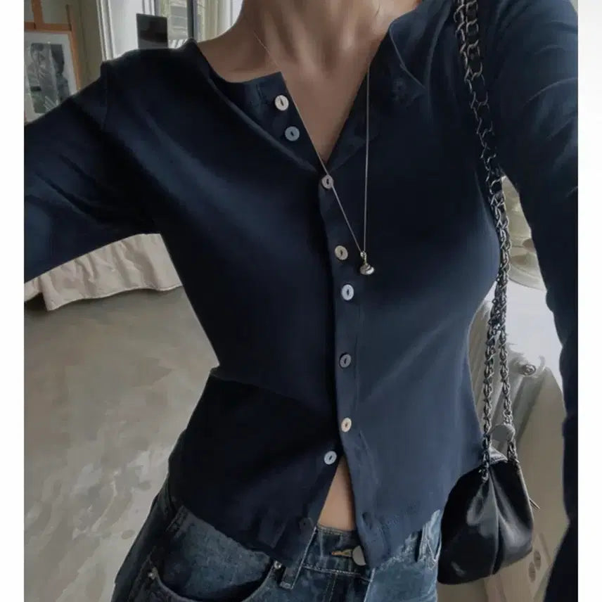 [BUNJANG] Looknan Button Cardigan Navy / 룩넌 버튼 가디건 네이비 새상품