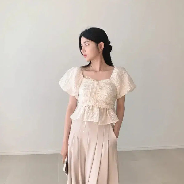 [BUNJANG] Women's Frill Shirring Blouse / 여성 프릴 셔링블라우스