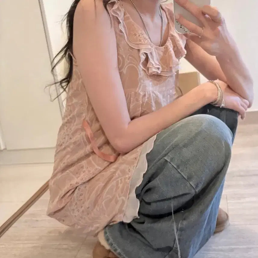 [BUNJANG] Vintage Ethnic Frill Lace Dress / 하무니장롱빈티지 에스닉 프릴 레이스 원피스 / 하구미모리걸아오이유우에이블리무신사지그재그