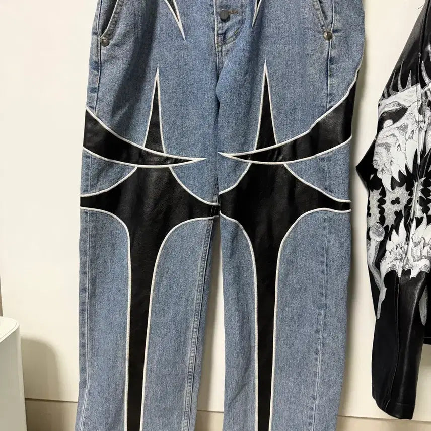 [BUNJANG] THUG CLUB TC Leather Denim Pants Size 2 / 떠그클럽 TC 레더 데님 팬츠 2사이즈