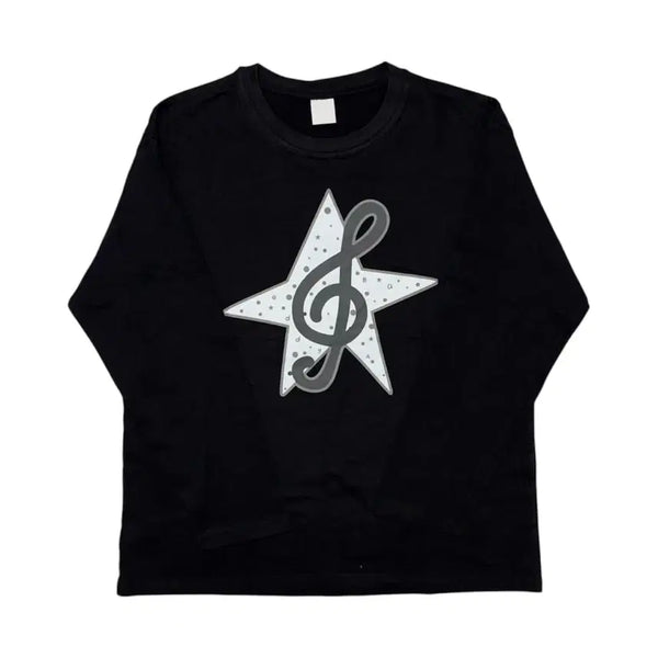 [BUNJANG] Black Melody Dot Long Sleeve T-Shirt / 블랙 멜로디 도트 롱슬리브