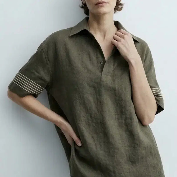 [BUNJANG] Zara 100% European Linen Polo Shirt - Dark Khaki (L) / [자라 택달린 새상품] 유럽재배 린넨 100% ZARA 다크카키 린넨 폴로 셔츠 L 정가 79,900