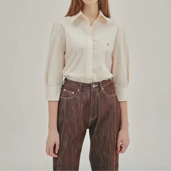 [BUNJANG] Abier Moi Three Quarter Sleeve Shirt Latte / 아비에무아 쓰리쿼터 슬리브 셔츠 라떼