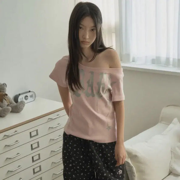 [BUNJANG] SET UP EX BABY WIDE NECK TOP - Pink / 셋업이엑스이 BABY WIDE NECK TOP / Pink