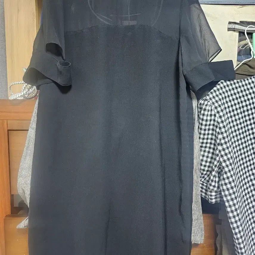 [BUNJANG] See-through Color Block Midi Dress Black / 시스루 배색 원피스 블랙