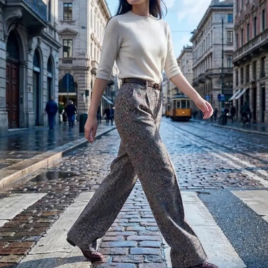 [BUNJANG] Zara Houndstooth Pattern Wide-Leg Pants / [자라 택달린 새상품] 클래식, 캐주얼 코디 모두 가능한 하운드투스패턴 와이드팬츠 체크슬랙스 S 정가 59,900
