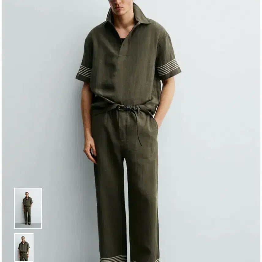 [BUNJANG] ZARA 100% European Linen Polo Shirt Dark Khaki L / [자라 택달린 새상품] 유럽재배 린넨 100% ZARA 다크카키 린넨 폴로 셔츠 L 정가 79,900