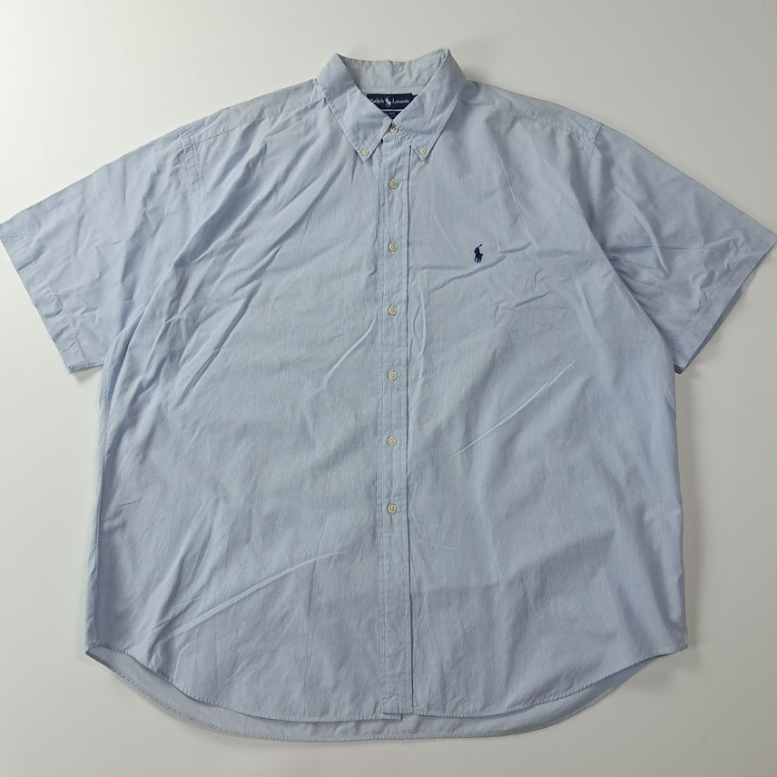 [BUNJANG] Polo Ralph Lauren 90s Pin-Stripe Short Sleeve Button-Down Shirt XXL / CA639 2XL 폴로 빅사이즈 90s 블루 핀스트라이프 반팔 셔츠 남방