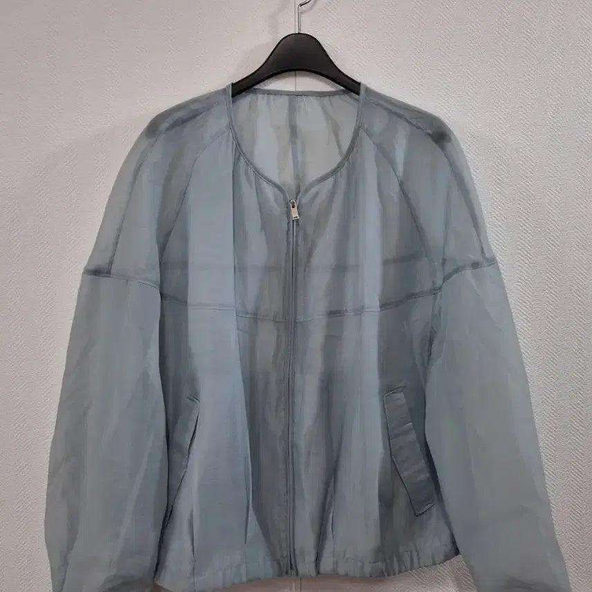 [BUNJANG] Blue See-Through Zip-Up Cardigan Size 77 / 가디건 블루 시스루 집업 77
