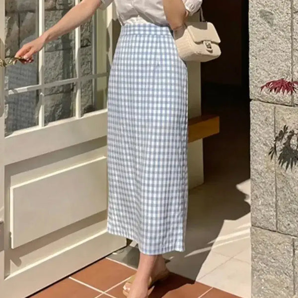 [BUNJANG] Brown Check Pattern Long Skirt / 브라운 체크 무늬 롱 스커트 치마