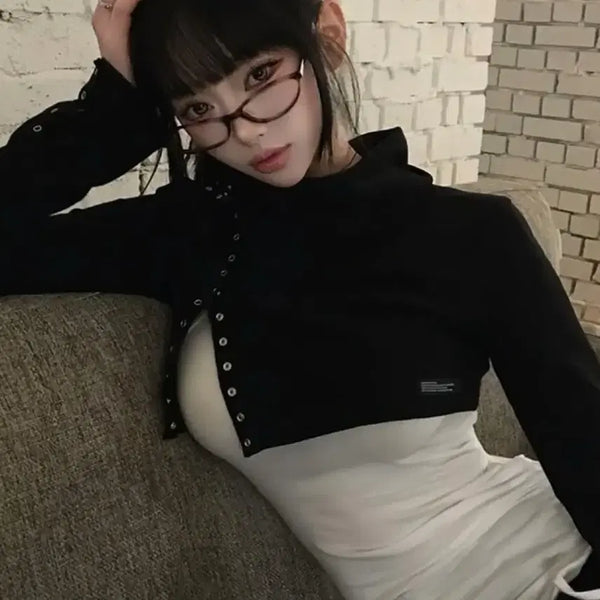 [BUNJANG] Inegii High Neck Cardigan Bolero Black / 이네기 하이넥 가디건 볼레로 블랙