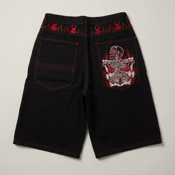 [BUNJANG] Red Embroidered Denim Shorts Black L / Y2K 레드 자수 데님 반바지 블랙 L (새상품)