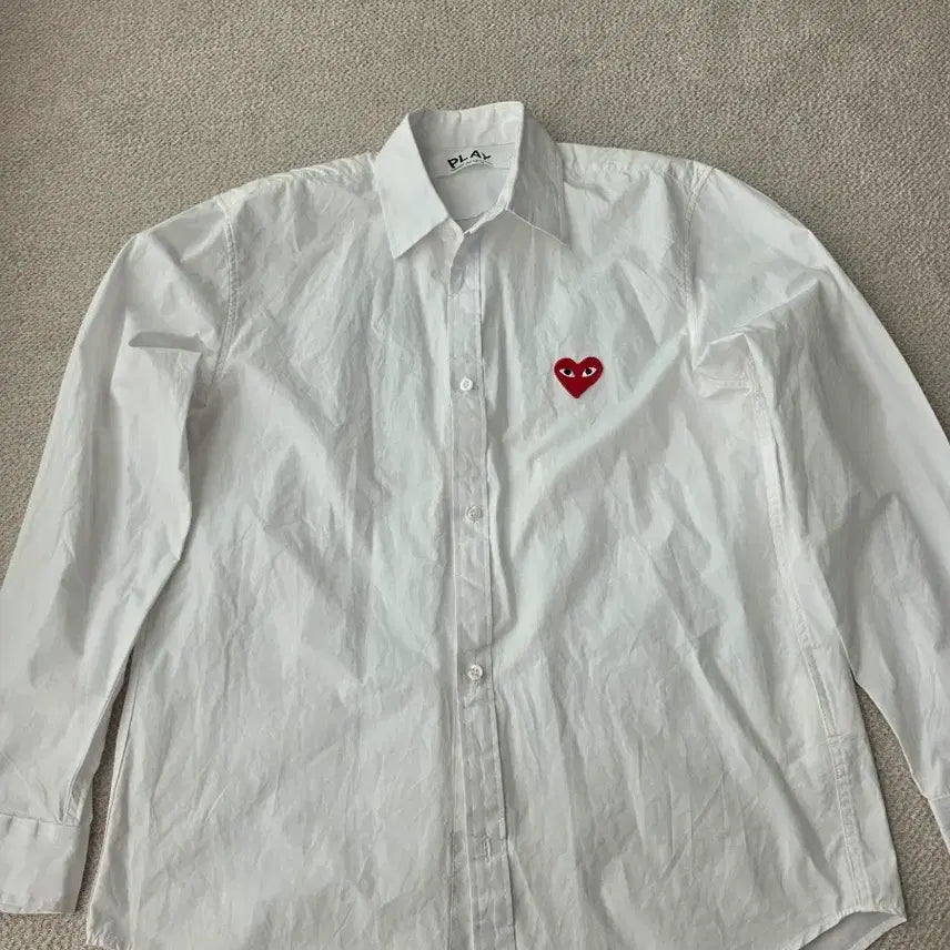 [BUNJANG] Comme des Garçons PLAY White Shirt Red Emblem XL / 꼼데가르송 플레이 레드와펜 화이트 셔츠 XL