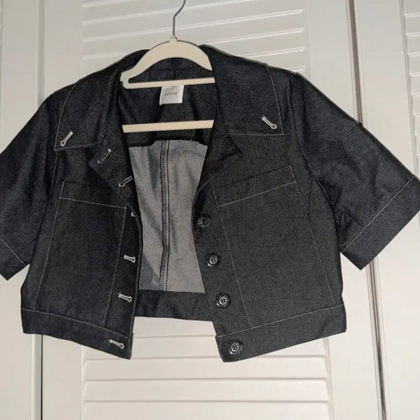 [BUNJANG] Black Denim Crop Jacket / 블랙 데님 크롭 자켓