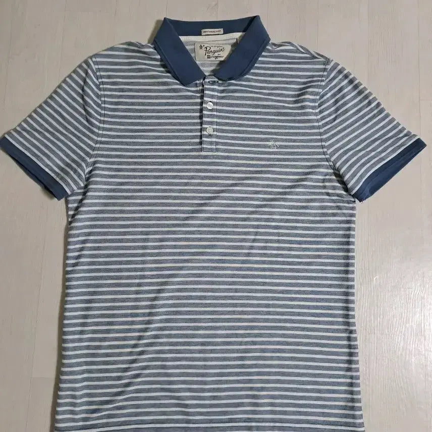 [BUNJANG] Munsingwear Striped Short-Sleeve Polo Shirt Blue / 먼싱웨어 스트라이프 반팔 카라티 블루