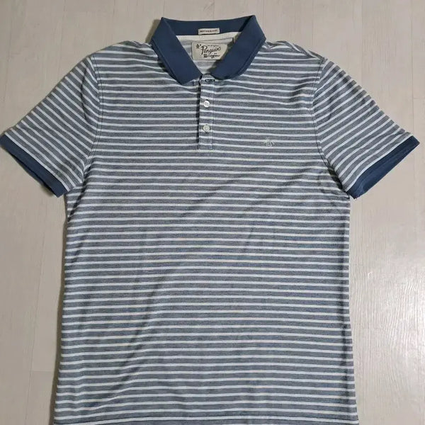 [BUNJANG] Munsingwear Striped Short-Sleeve Polo Shirt Blue / 먼싱웨어 스트라이프 반팔 카라티 블루