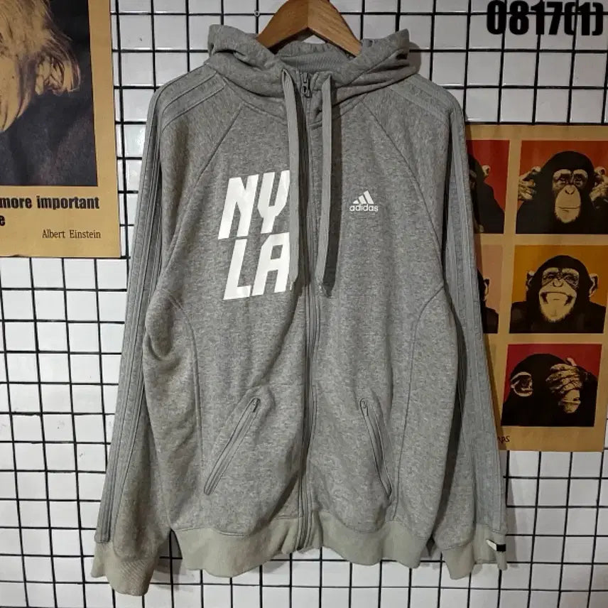 [BUNJANG] Adidas Hooded Zip-Up Jacket Gray Lettering / 아디다스 후드 집업 100 0817
